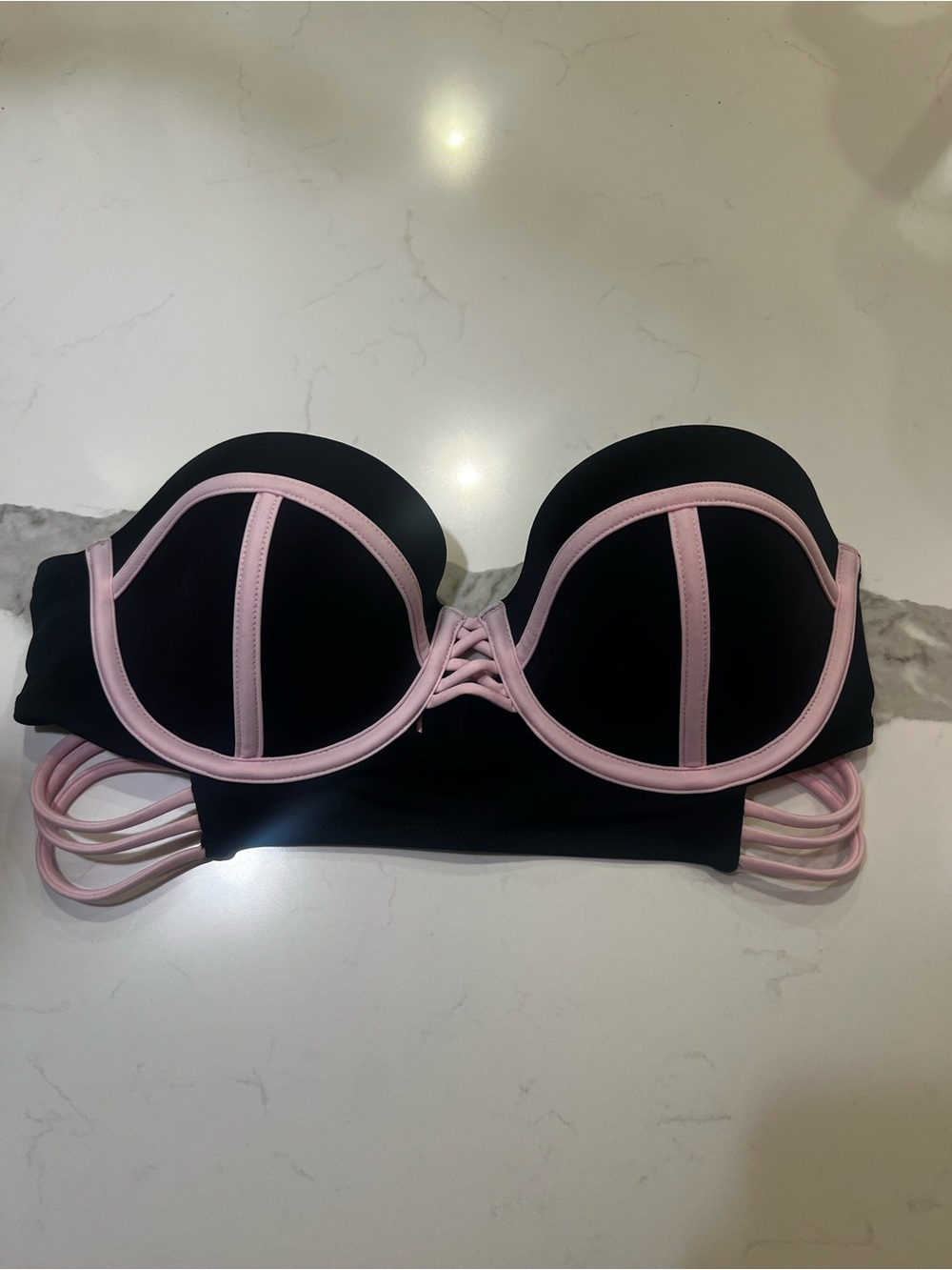 VS Black & Pink Strappy Bandeau Bikini Top